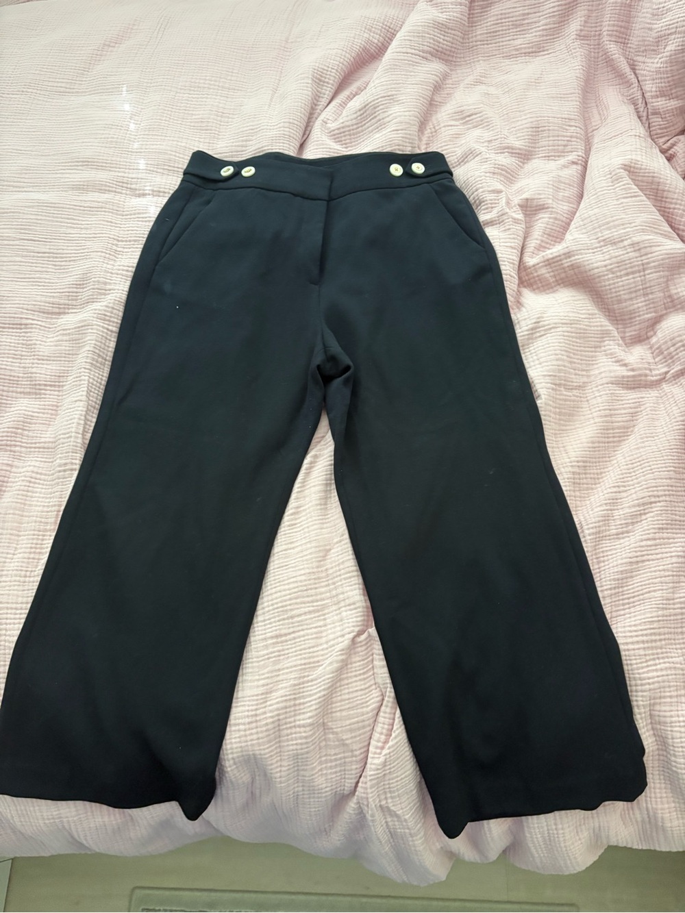 Veronica Beard: Women’s Navy Wide-Leg Button Waist Pants